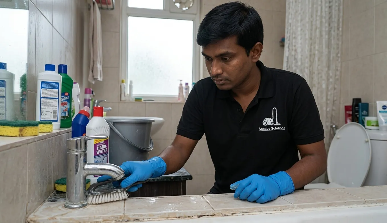 Professional bathroom deep cleaning for hard-water buildup in Hyderabad Professional bathroom deep cleaning for hard-water buildup in Hyderabad